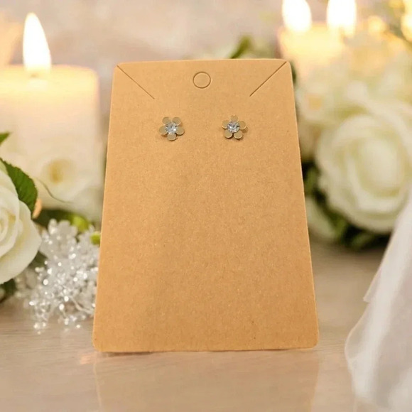 Gold Plated Rhinestone Flower Stud Earrings - Picture 1 of 2